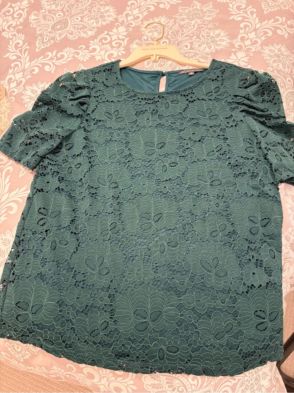 Adrianna Papell Teal Lace Short Sleeve Blouse